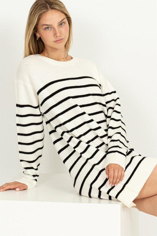 Women's Dresses Casually Chic Striped Sweater Dress