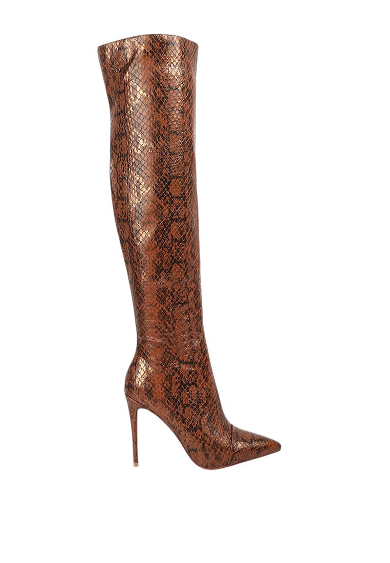 Catalina Snake Print Stiletto Knee Boots