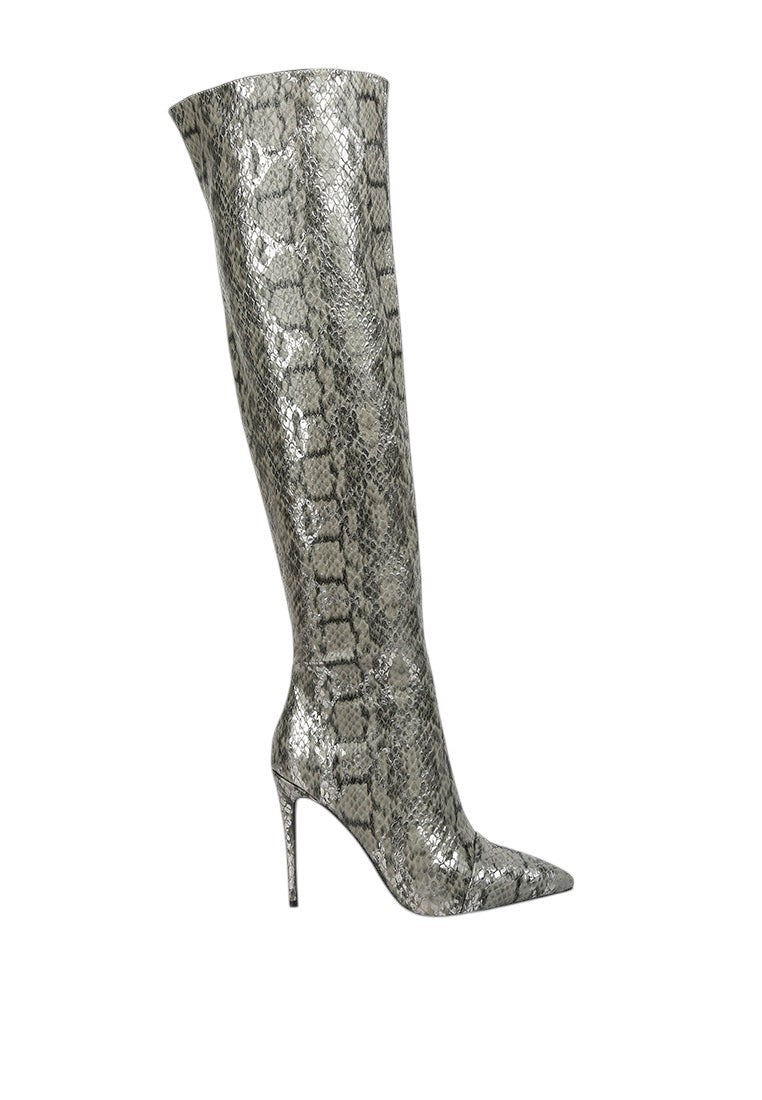 Catalina Snake Print Stiletto Knee Boots