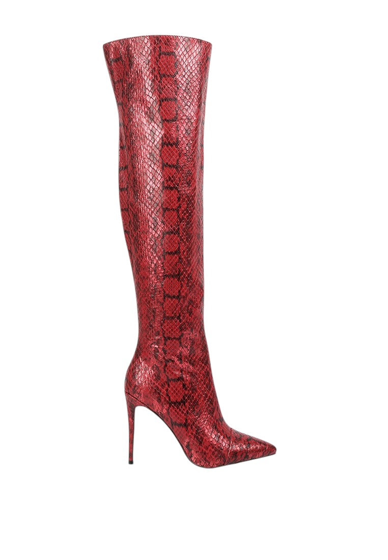 Catalina Snake Print Stiletto Knee Boots