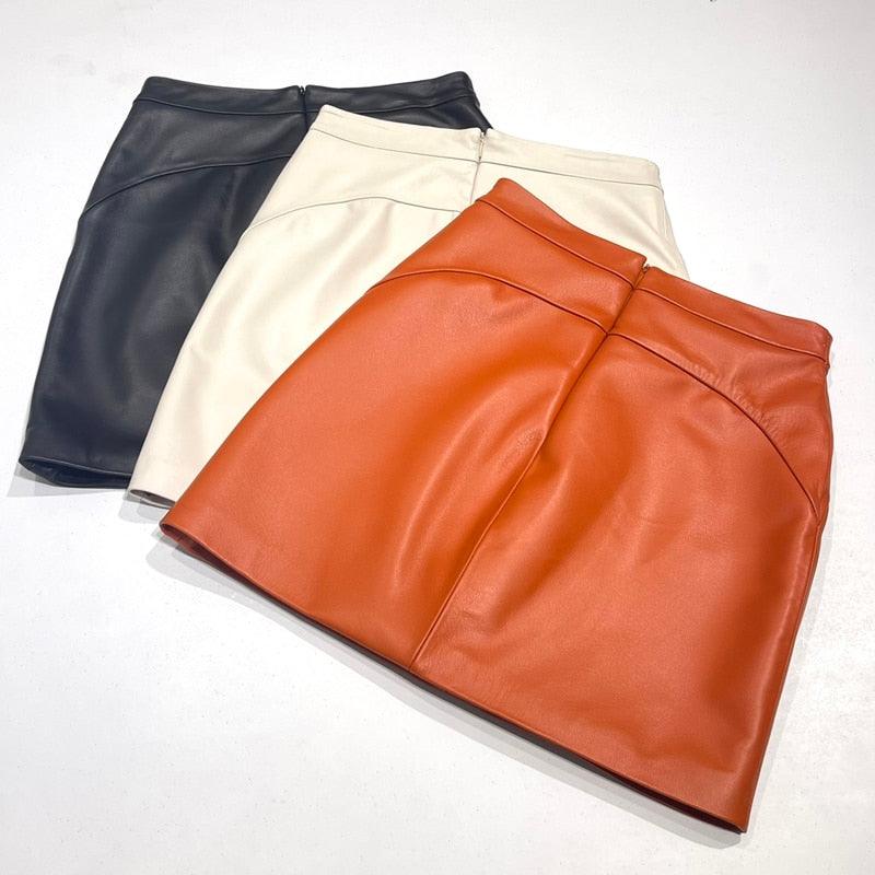 Women's Skirts Catwalk Genuine Leather Sexy Mini Skirts for Women