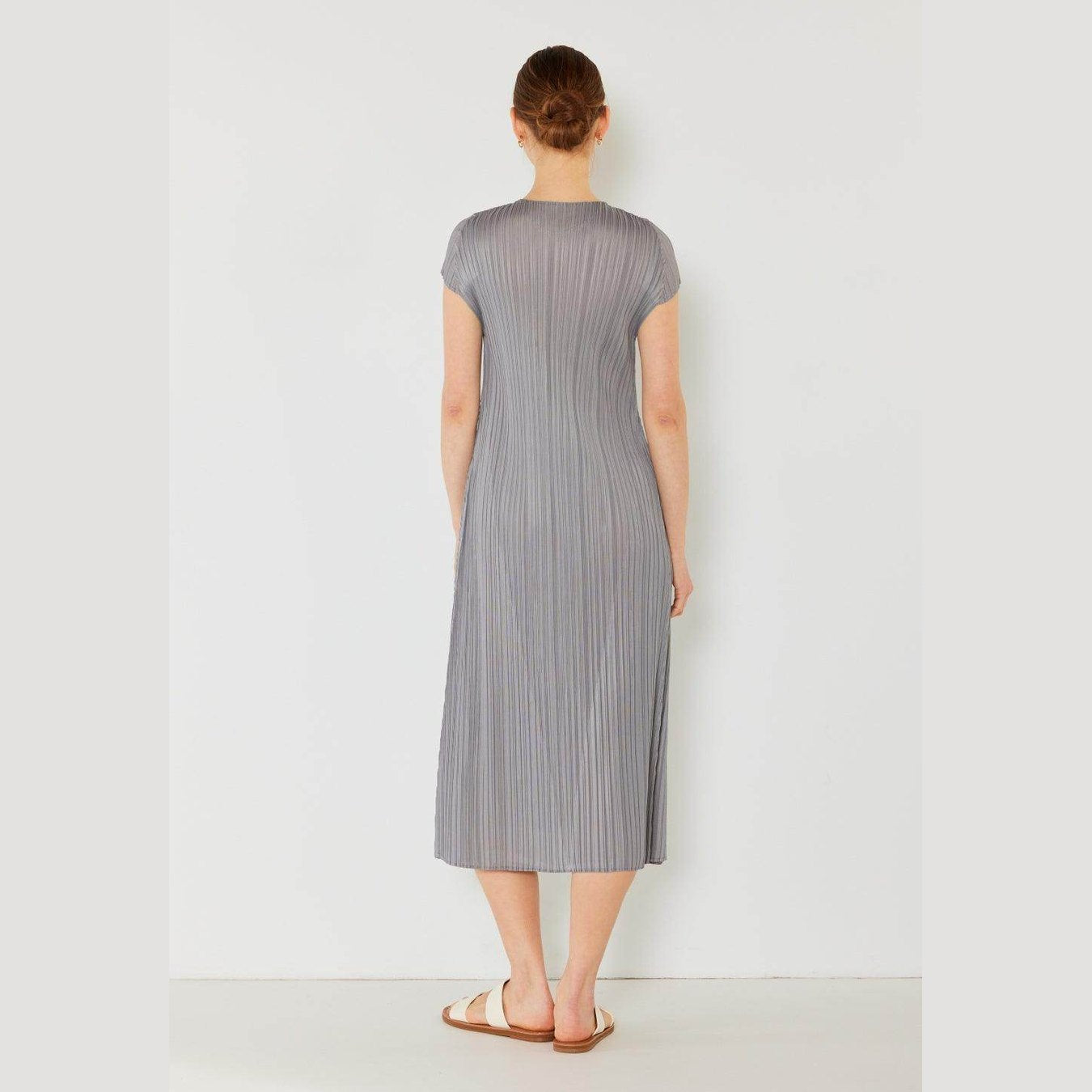 Pleated Cap Sleeve A-Line Dress - VacationGrabs