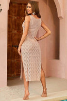 Side Split Crochet Coverup Long Beach Dress - VacationGrabs