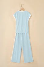 Contrast Trim Boxy Tank & Wide Leg Pants Set