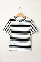 Stripe Scalloped Trim Round Neck T-Shirt