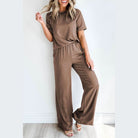 Smoke Gray Solid Color T Shirt 2pcs Wide Leg Pants Set - VacationGrabs