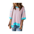 Pink Stripe Oversized Contrast Trim Exposed Seam High Low T