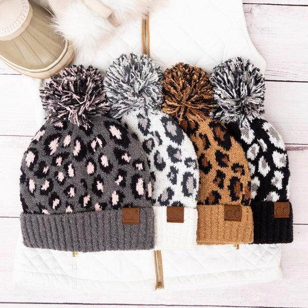 CC Leopard Pom Beanie - VacationGrabs