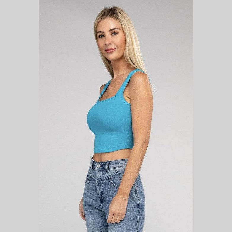 Cotton Square Neck Cropped Cami Top - VacationGrabs