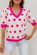Polka Dot Puff Short Sleeve Sweater Top