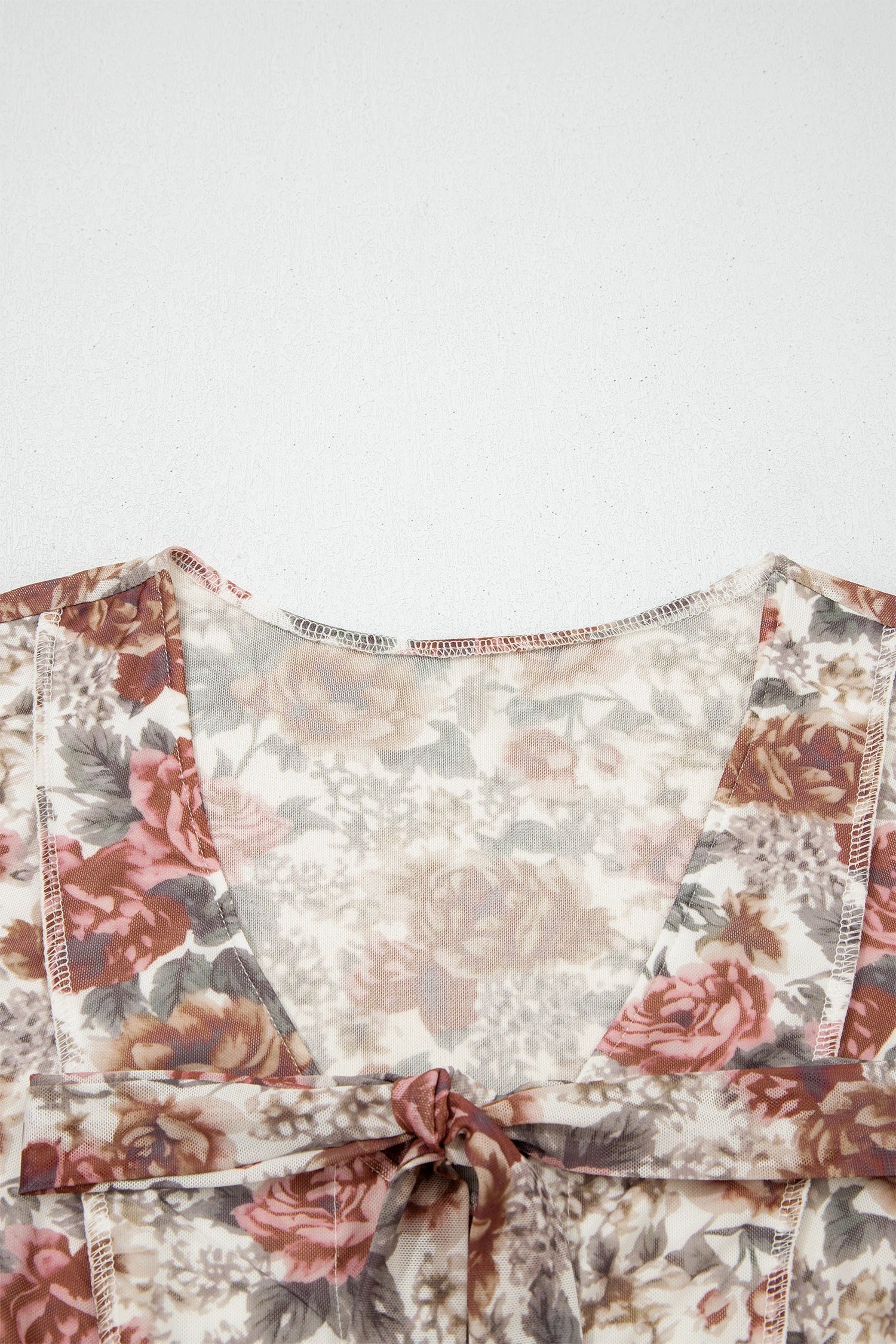 Floral Tie V-Neck Long Bell Sleeve Blouse