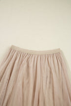 Solid Tulle Mesh Overlay Flared Midi Skirt
