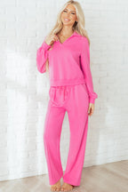 Solid Collared Top and Central Seam Pants Set