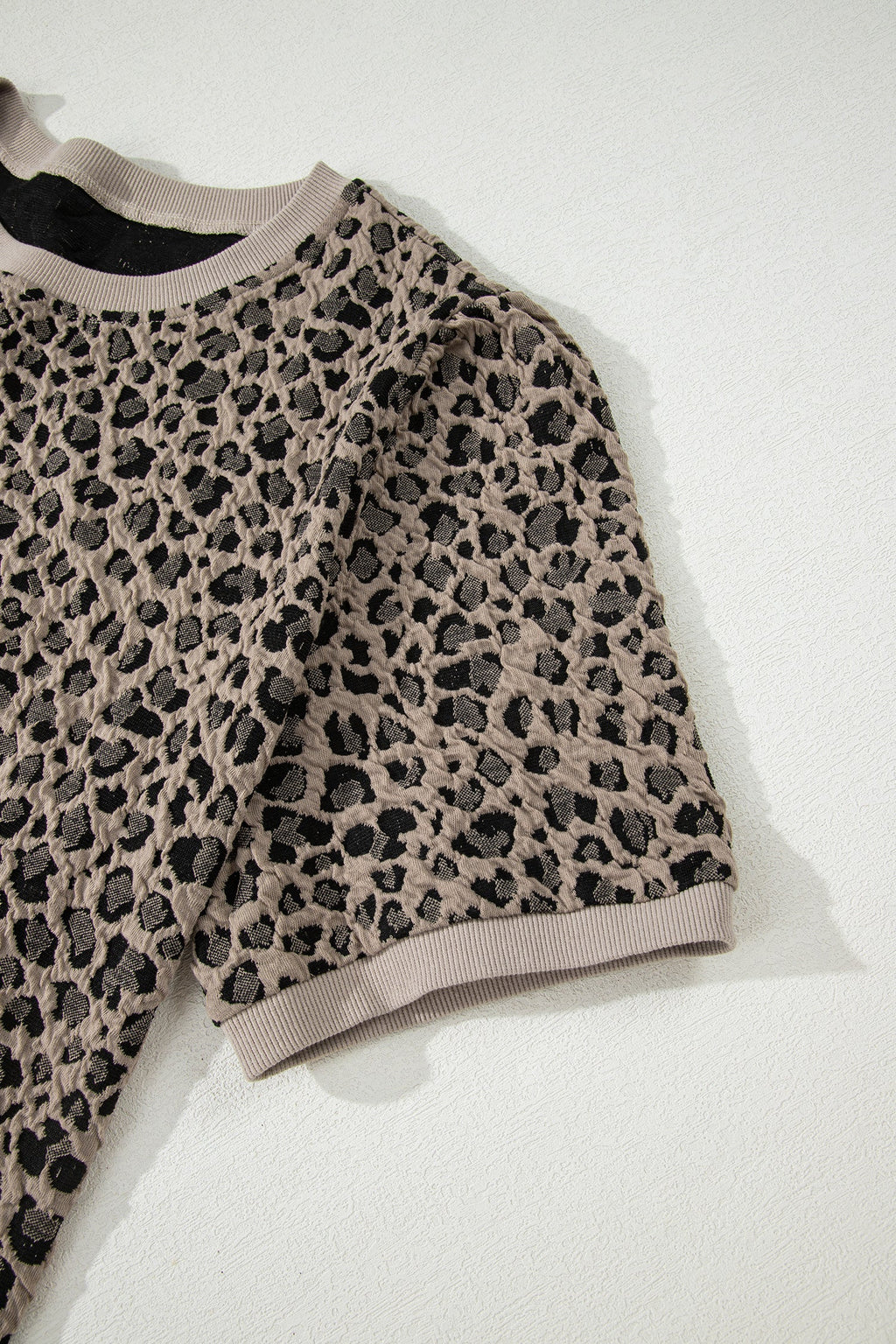 Plus Size Leopard Textured Short Sleeve T-Shirt