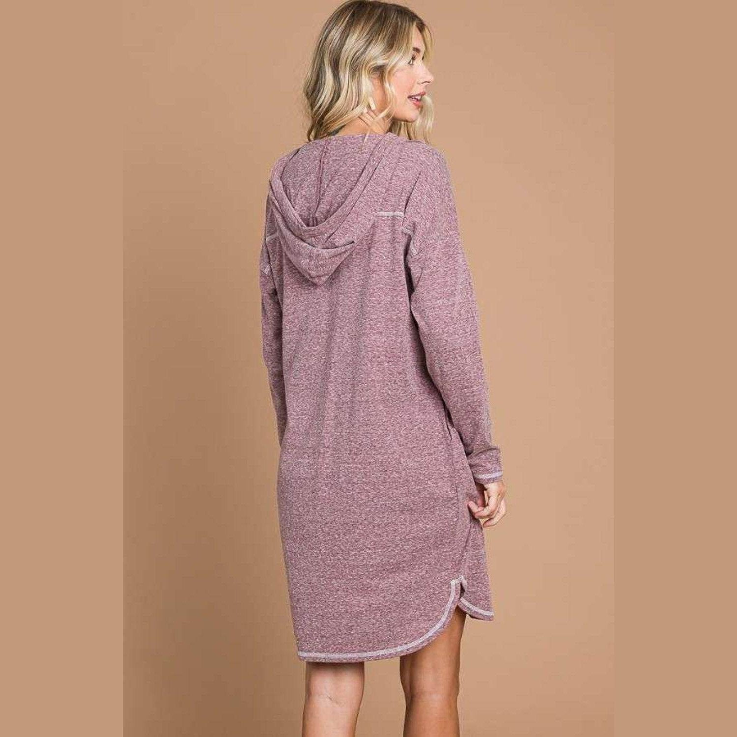Culture Code Full Size Hooded Long Sleeve Sweater Dress - VacationGrabs
