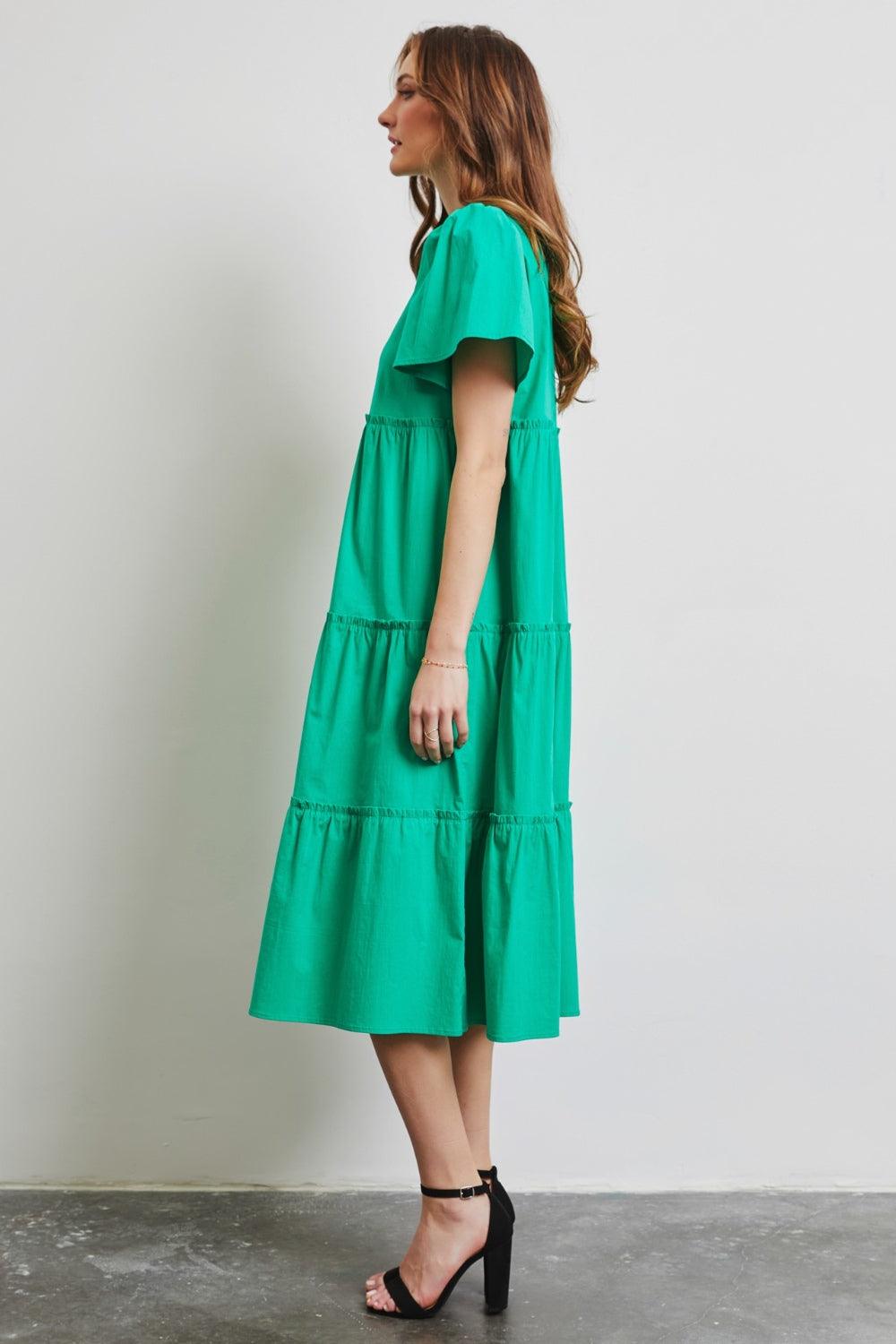 Women's Dresses HEYSON Full Size Cotton Poplin Ruffled Tiered Midi Dress