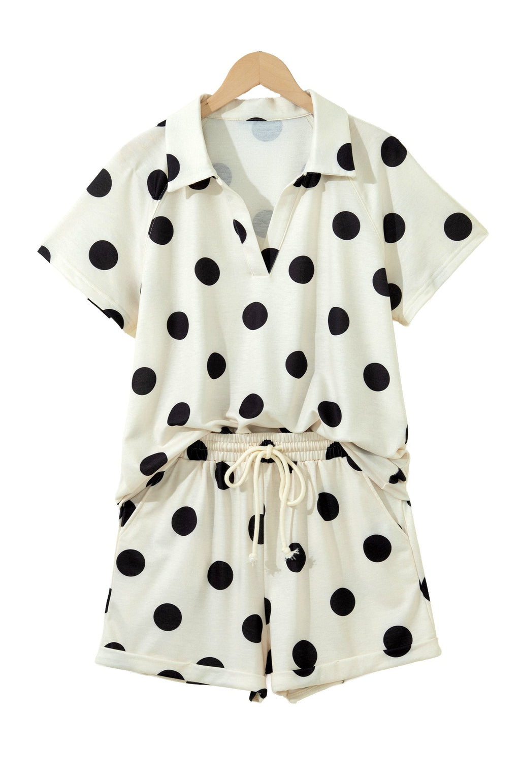 Polka Dot V-Neck Tee & Drawstring Shorts Set