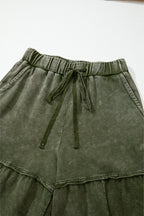 Mineral Wash Tiered Drawstring Wide Leg Pants