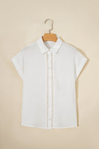 Solid Crinkle Textured Lace Trim Buttoned Shirt