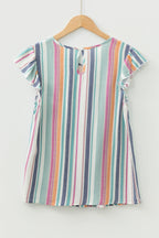 Stripe Lace Hollow-Out Flutter Sleeve Blouse