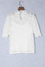 Floral Lace High Neck Puff Sleeve Blouse