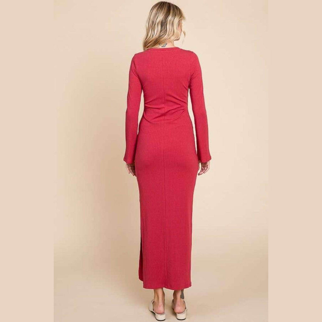 Culture Code Full Size Round Neck Bodycon Bell Maxi Dress - VacationGrabs