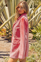 BiBi Ribbed Button Up Long Sleeve Blazer - VacationGrabs