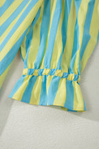 Stripe Half-Button Puff Sleeve Mini Dress