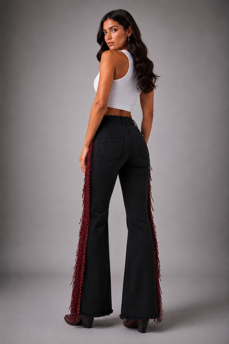 Texas Sun Bell Bottom Jean Black/Burgundy
