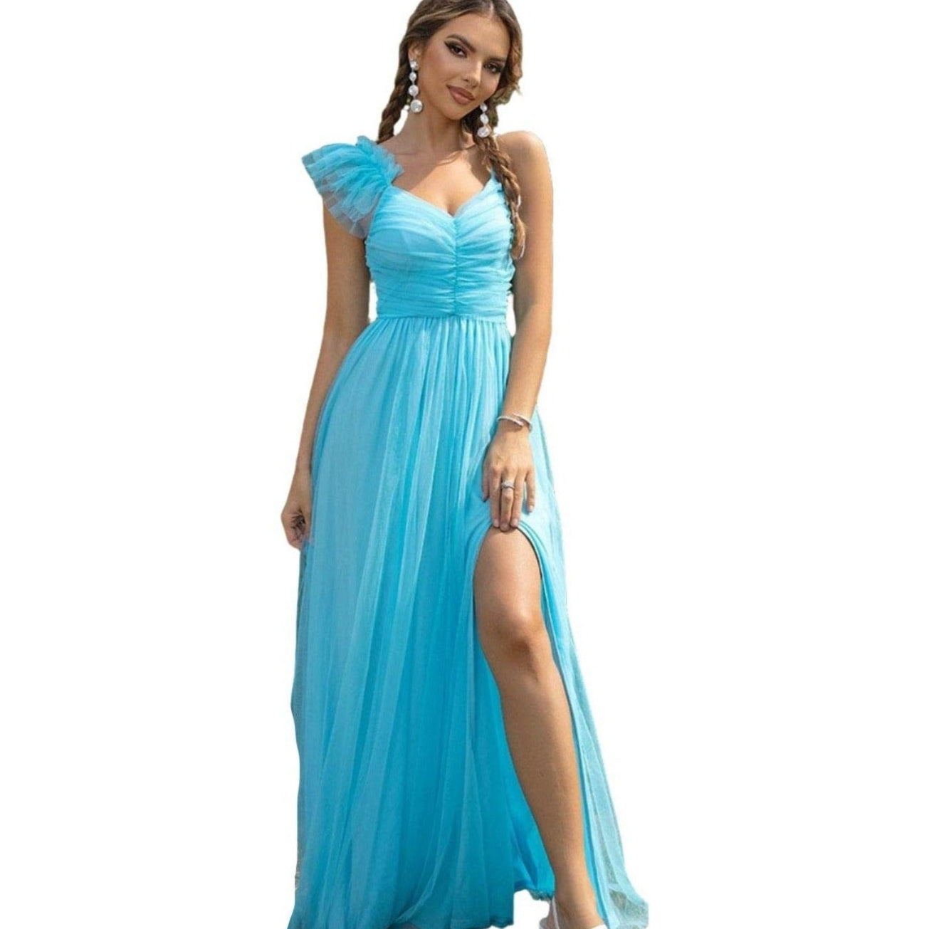 Asymmetrical Ruched Slit Dress - VacationGrabs