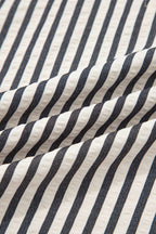 Stripe Half Zip Polo Collar Puff Sleeve Blouse