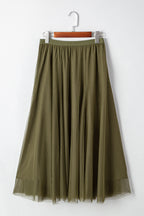 Solid Tulle Mesh Overlay Flared Midi Skirt