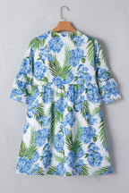 Floral Palm Ruffle Tiered Sleeve Mini Dress