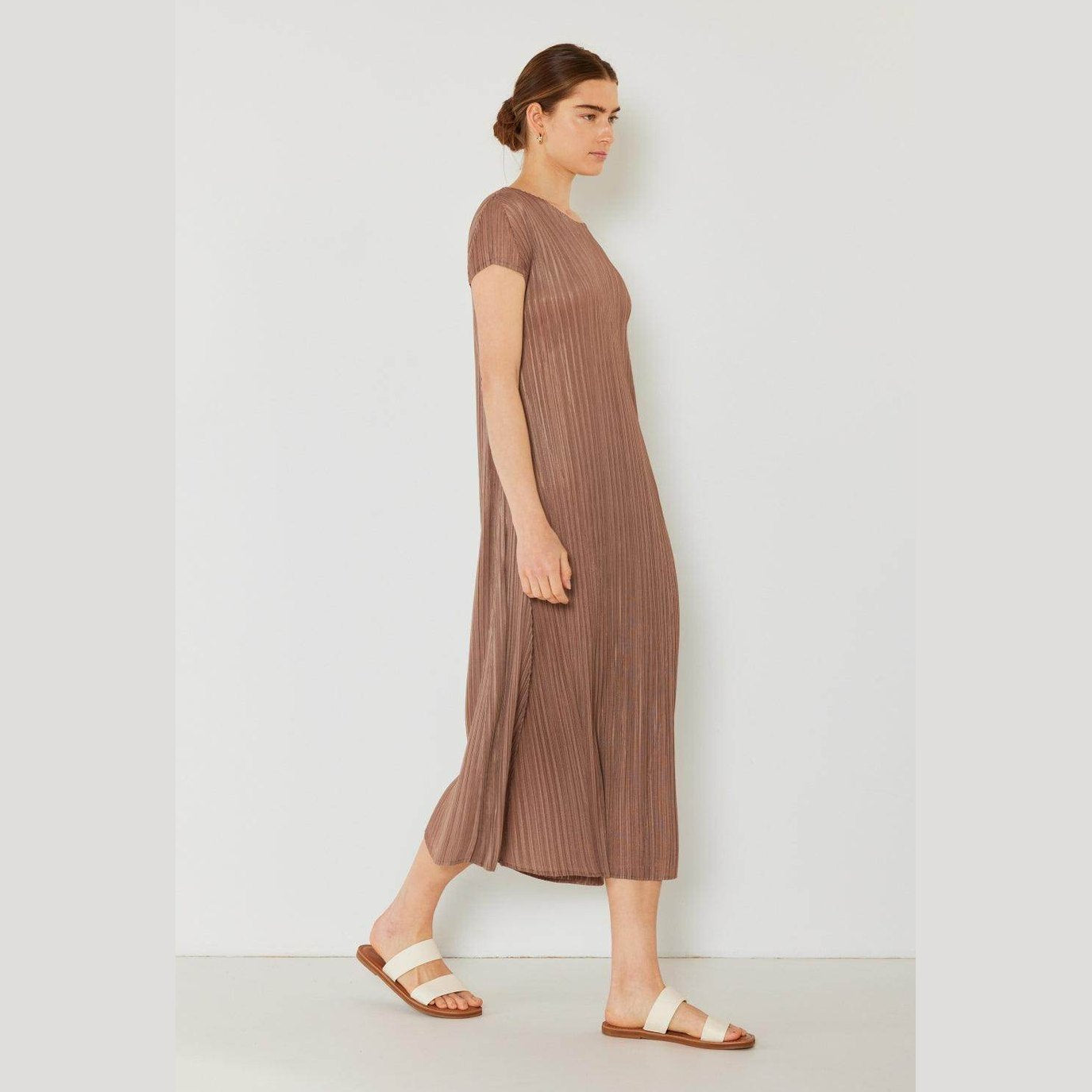 Pleated Cap Sleeve A-Line Dress - VacationGrabs