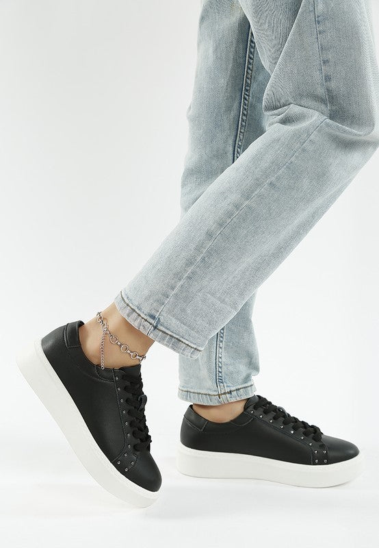 Women's black embellished chunky sneakers for casual wear