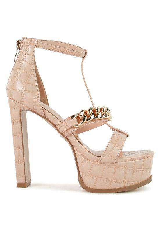 Rag Company chain accent high heels in nude with a platform and stylish ankle strap design