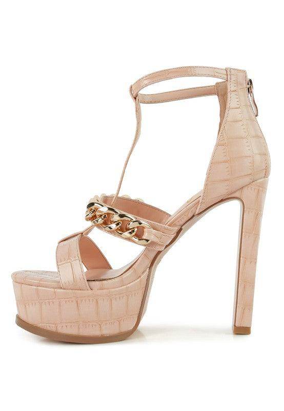 Rag Company chain accent high heels in nude with a stylish platform and ankle strap