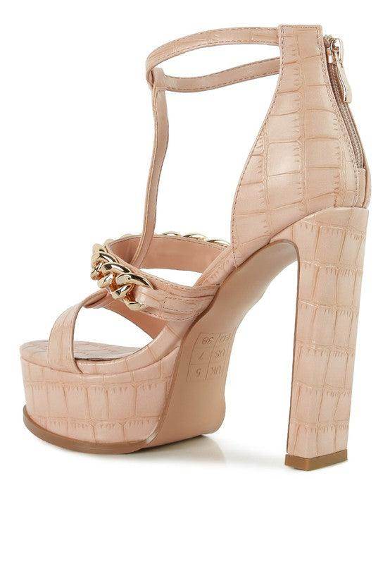 Rag Company chain accent high heels in nude with stylish strap design and platform sole