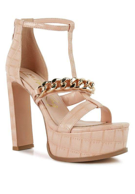 Rag Company chain accent high heels in nude with platform design and stylish strap details