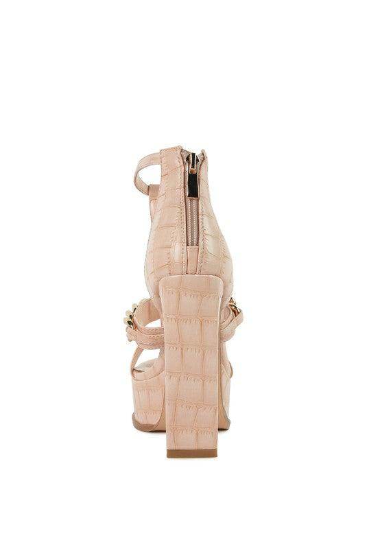 Rag Company chain accent high heels in blush with a block heel and zip closure for a chic look