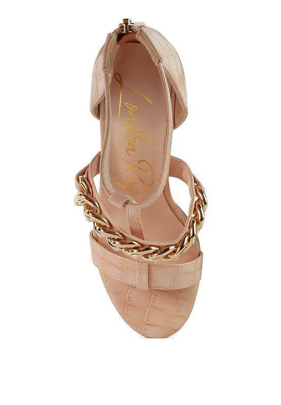 Rag Company chain accent high heels in nude with stylish gold chain detailing