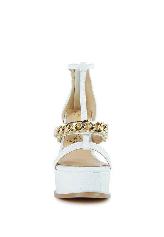 Rag Company White Chain Accent High Heels with Platform Design for Stylish Elegance