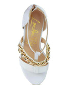 Rag Company women's chain accent high heels in white with stylish gold chain detail
