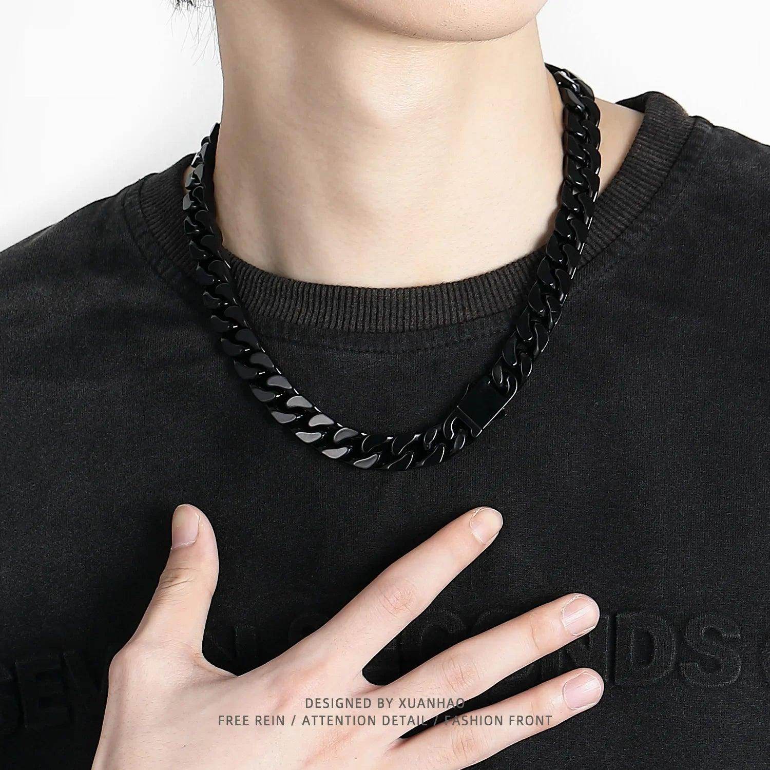 Stylish black chain choker necklaces for men, perfect for casual and trendy outfits
