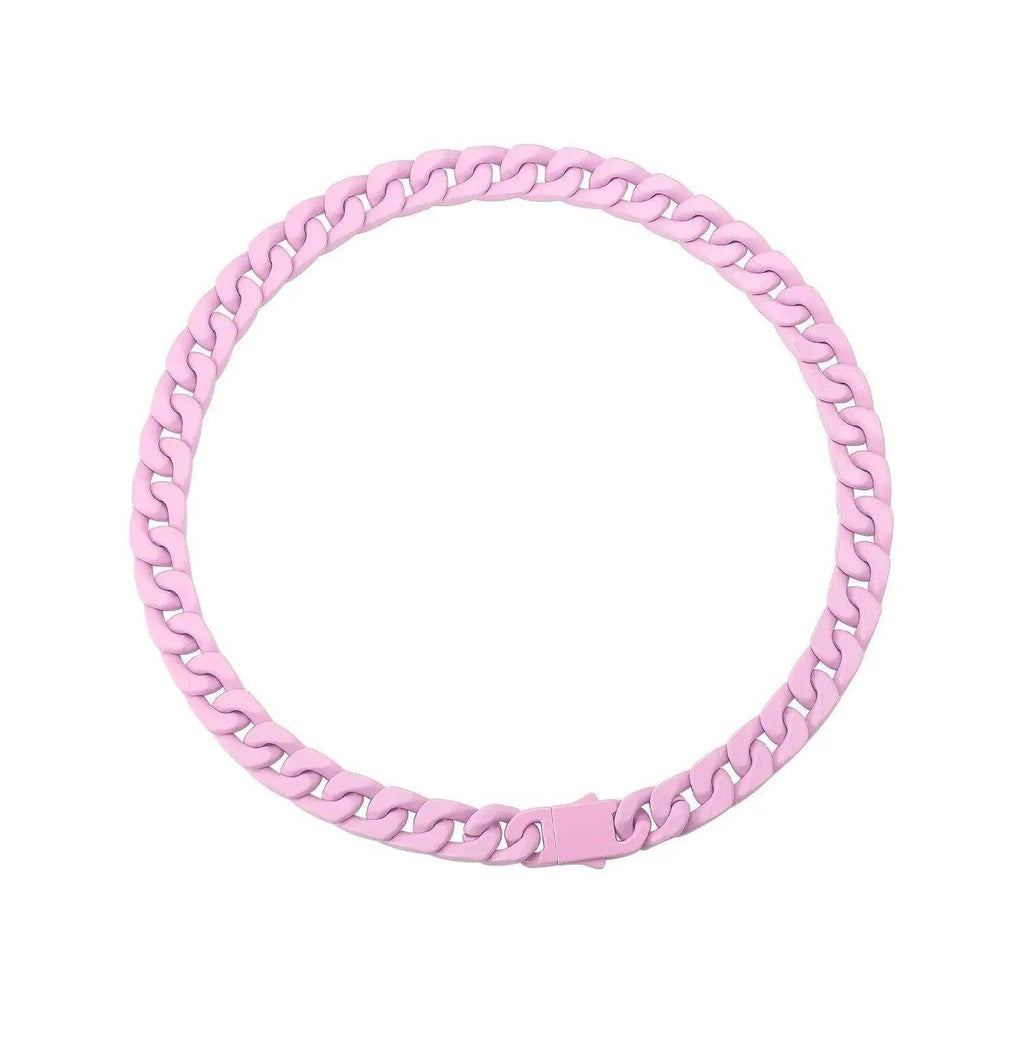 Pink chain choker necklaces designed for men, featuring a bold and stylish look.