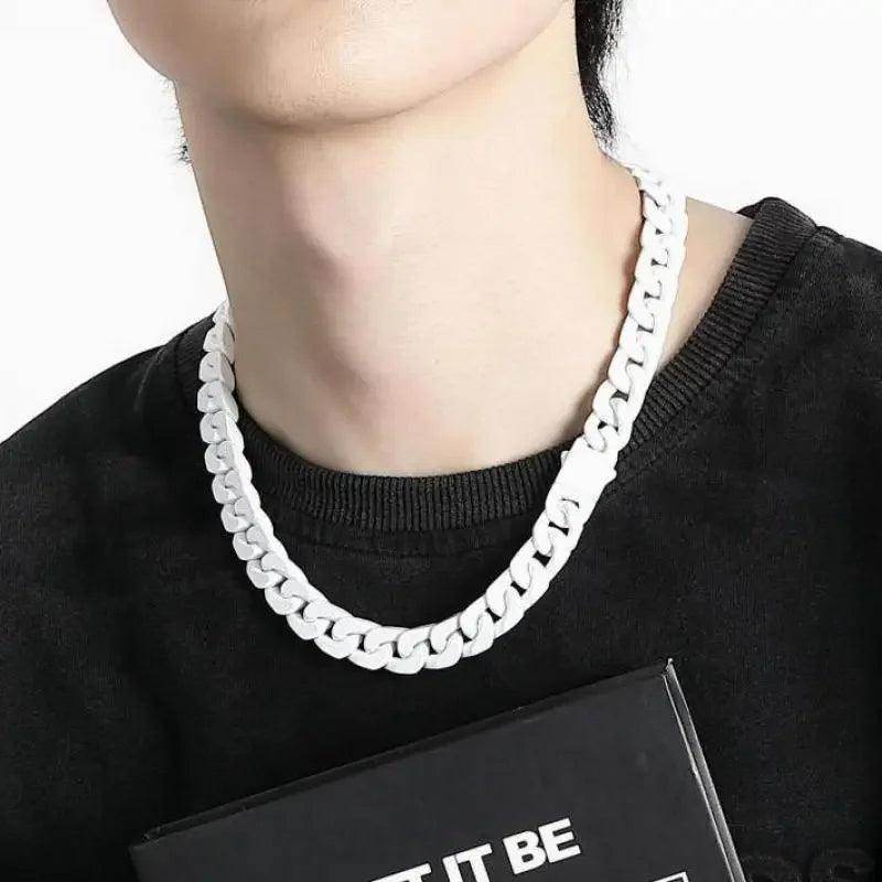Stylish white chain choker necklaces for men, perfect for casual or trendy outfits