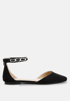 London Rag International chain embellished flat sandals in black with ankle strap and stylish design