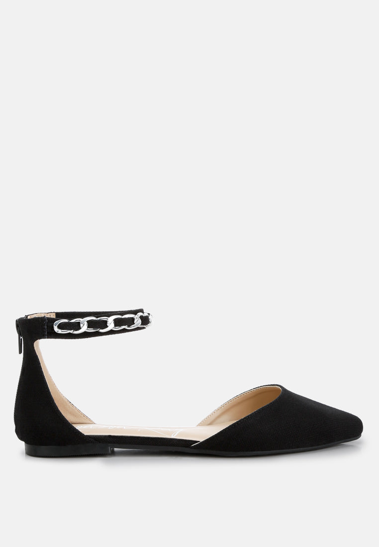 London Rag International chain embellished flat sandals in black with ankle strap and stylish design