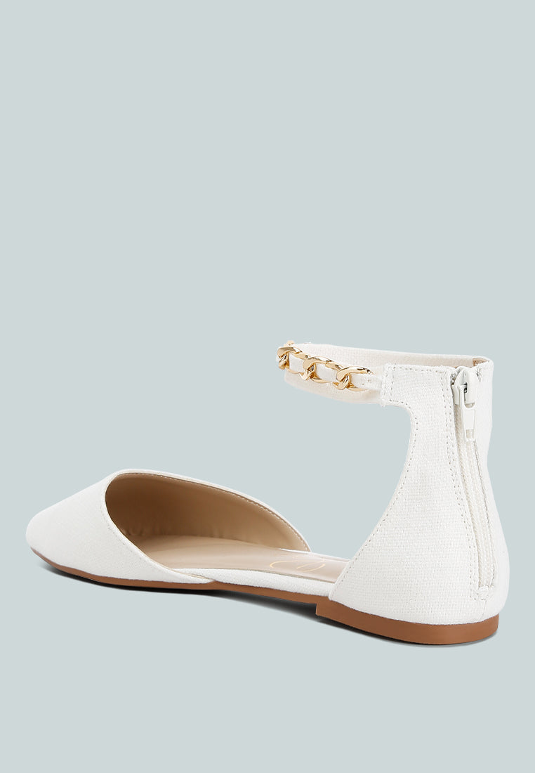London Rag International chain embellished flat sandals with ankle strap and zip closure in white