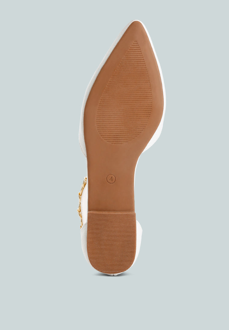 Sole view of London Rag International chain embellished flat sandals for stylish summer wear